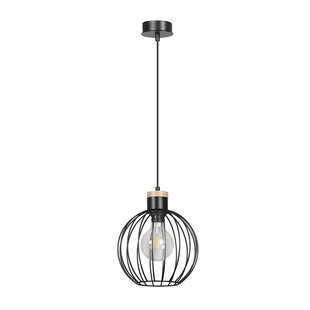 Tornio hanglamp zwart met licht houtstructuur metaal 1x E27