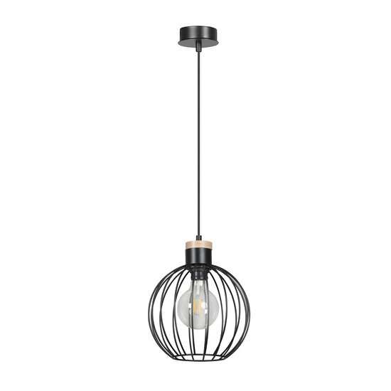 Emibig Emibig Tornio Hängeleuchte schwarz mit heller Holzstruktur Metall 1x E27 - Ideal für moderne Innenräume