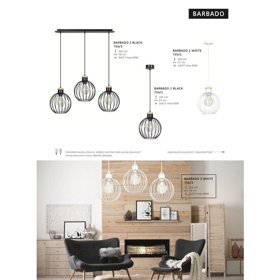 Emibig Emibig Tornio hanglamp zwart met licht houtstructuur metaal 1x E27 - Perfect voor moderne interieurs
