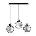 Tornio 3L long hanging lamp black with light wood structure metal 3x E27