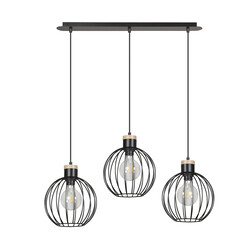 Emibig Tornio 3L long hanging lamp black with light wood structure metal 3x E27