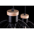 Tornio Lámpara colgante larga 3L negra con estructura de madera clara metal 3x E27