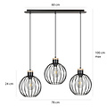 Tornio 3L long hanging lamp black with light wood structure metal 3x E27