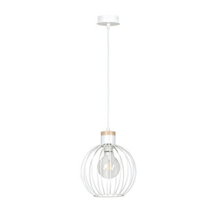 Lampe à suspension Tornio blanche avec structure en bois clair métal 1x E27