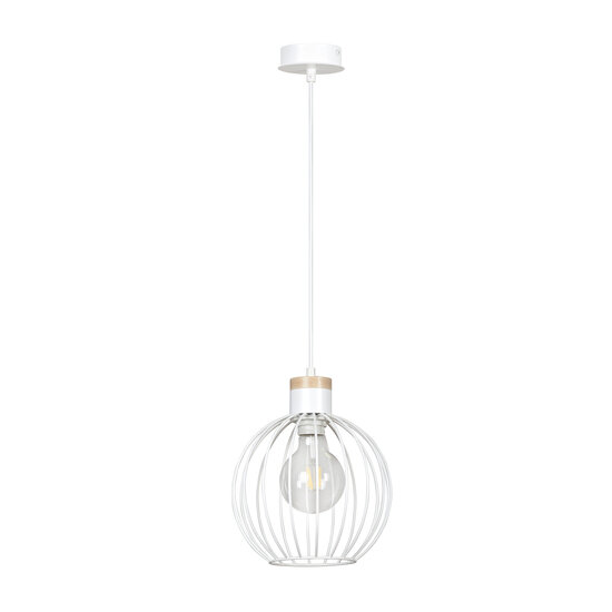 Tornio hanglamp wit met licht houtstructuur metaal 1x E27