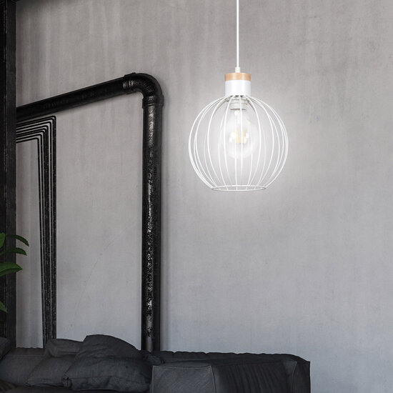 Tornio Hängelampe weiß mit heller Holzstruktur Metall 1x E27