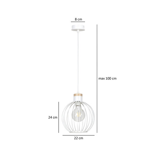 Tornio Hängelampe weiß mit heller Holzstruktur Metall 1x E27