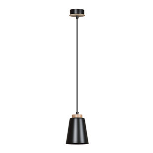 Kaarina black pendant lamp with wood 1x E27