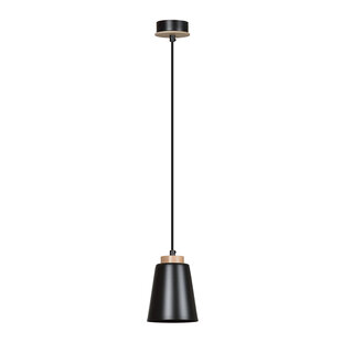 Kaarina lámpara colgante negra con madera 1x E27