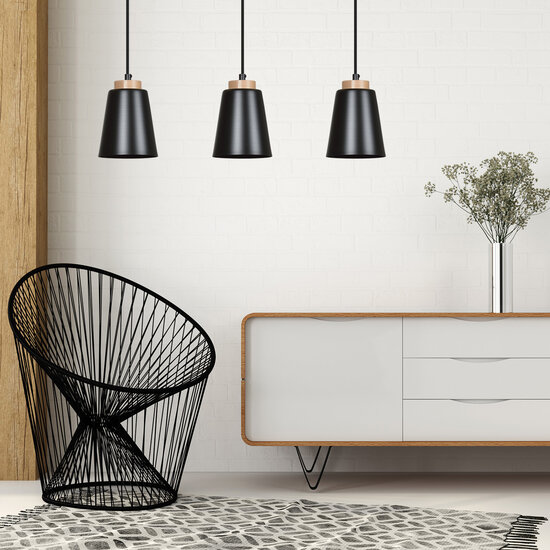 Emibig Emibig Kaarina zwarte pendellamp met hout 1x E27 - Creëer sfeer in uw woning