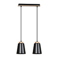 Kaarina 2L zwarte pendellamp met hout 2x E27