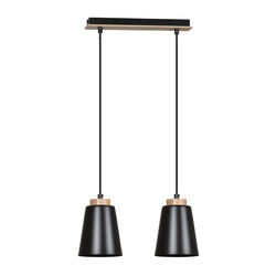 Kaarina 2L black pendant lamp with wood 2x E27