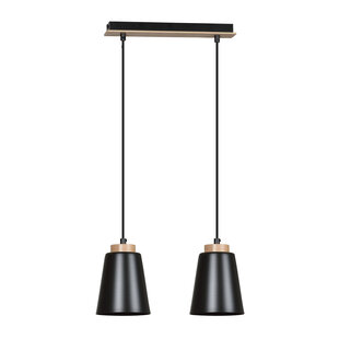 Kaarina 2L black pendant lamp with wood 2x E27