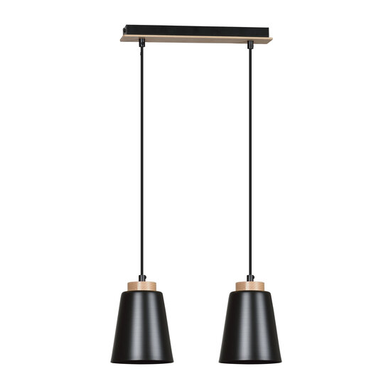 Emibig Emibig Kaarina 2L zwarte pendellamp met hout 2x E27 - Perfecte verlichting voor elke ruimte