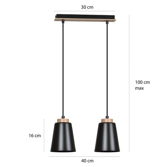 Emibig Emibig Kaarina 2L black pendant lamp with wood 2x E27 - Perfect lighting for any space