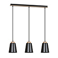 Kaarina lange 3L schwarze Pendelleuchte mit Holz 3x E27