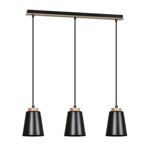 Emibig Kaarina lange 3L zwarte pendellamp met hout 3x E27