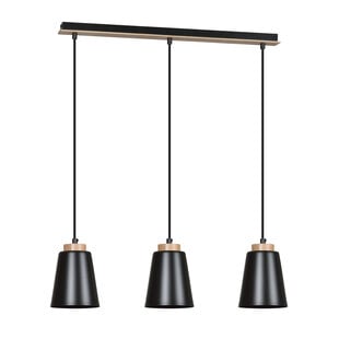 Emibig Kaarina long 3L black pendant lamp with wood 3x E27