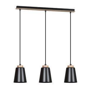 Kaarina long 3L black pendant lamp with wood 3x E27