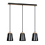 Kaarina long 3L black pendant lamp with wood 3x E27