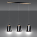 Kaarina lange 3L schwarze Pendelleuchte mit Holz 3x E27