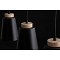Kaarina lange 3L schwarze Pendelleuchte mit Holz 3x E27