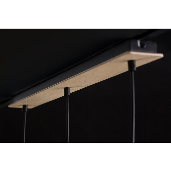 Kaarina lange 3L schwarze Pendelleuchte mit Holz 3x E27