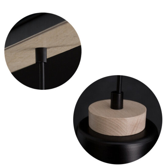 Kaarina lange 3L schwarze Pendelleuchte mit Holz 3x E27