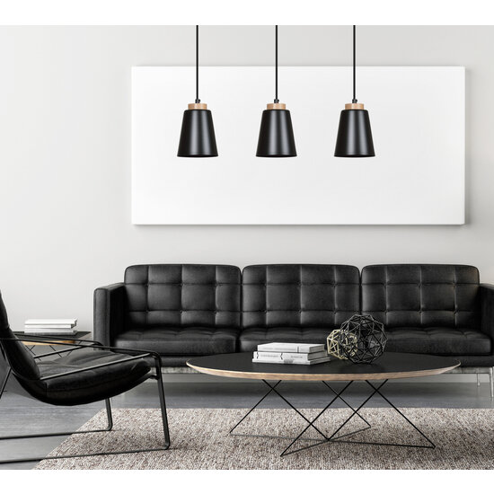 Emibig Emibig Kaarina larga lámpara colgante negra con madera 3x E27 - Ideal para añadir un toque moderno a tu espacio