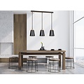 Kaarina lange 3L schwarze Pendelleuchte mit Holz 3x E27