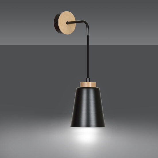 Kaarina black with wood wall lamp 1x E27