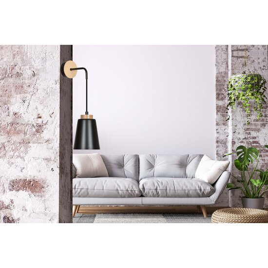 Kaarina black with wood wall lamp 1x E27