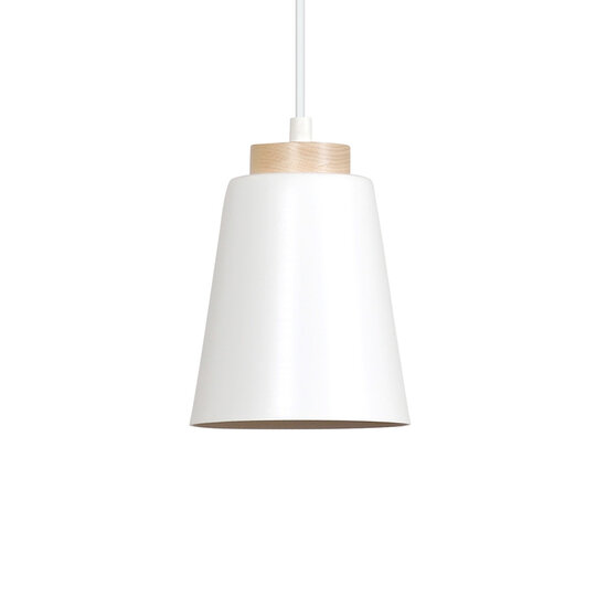 Lámpara colgante Kaarina blanca con madera 1x E27