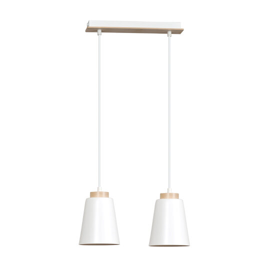 Emibig Emibig Kaarina 2L weiße Pendelleuchte mit Holz 2x E27 - Ideal für eine gemütliche Atmosphäre