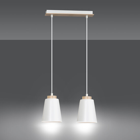 Emibig Emibig Kaarina 2L weiße Pendelleuchte mit Holz 2x E27 - Ideal für eine gemütliche Atmosphäre