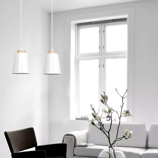 Emibig Emibig Kaarina 2L white pendant lamp with wood 2x E27 - Perfect for creating a cozy atmosphere