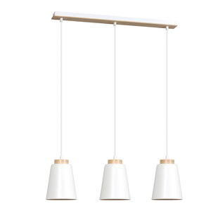 Emibig Kaarina larga lámpara colgante blanca 3L con madera 3x E27