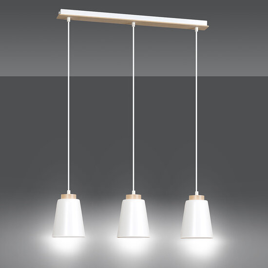 Emibig Emibig Kaarina lange 3L witte pendellamp met hout 3x E27 - Perfecte verlichting voor elke ruimte