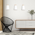 Lámpara colgante Kaarina larga 3L blanca con madera 3x E27