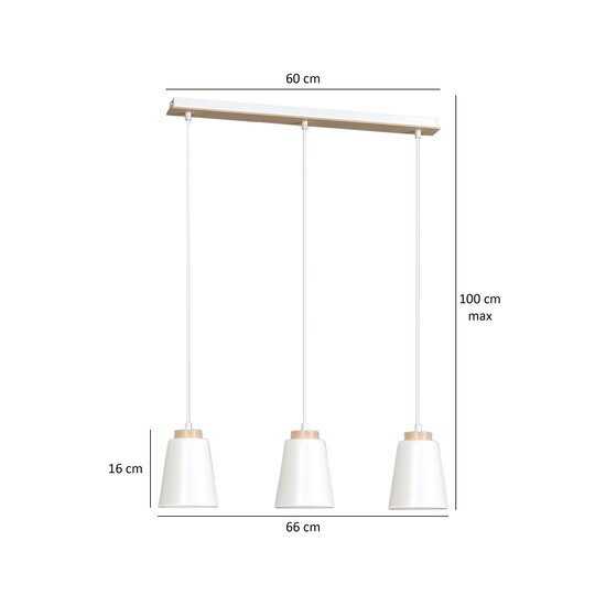 Emibig Emibig Kaarina larga lámpara colgante blanca 3L con madera 3x E27 - Iluminación perfecta para cualquier espacio
