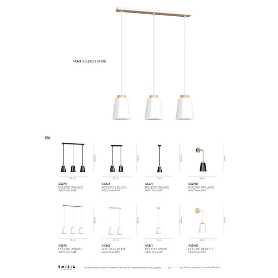 Suspension Kaarina longue 3L blanche avec bois 3x E27