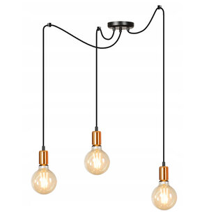 Heinola 3L spider black single hanging lamp with copper 3x E27