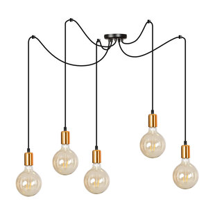 Heinola 5L spider black single hanging lamp with copper 5x E27