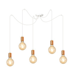 Heinola 5L spider white single hanging lamp with copper 5x E27