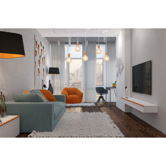 Heinola 5L spider white single hanging lamp with copper 5x E27