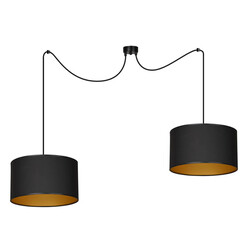 Goteborg double noir avec suspension dorée cylindre 2x E27