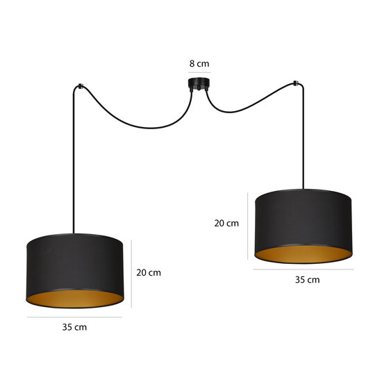 Goteborg double black with gold hanging lamp cylinder 2x E27