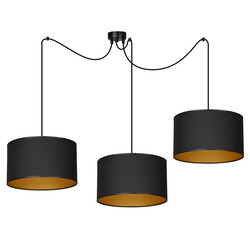 Goteborg 3Ltriple noir avec suspension dorée cylindre 3x E27