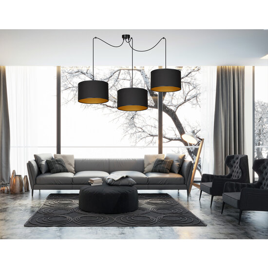 Goteborg 3Ltriple schwarz mit goldenem Hängelampenzylinder 3x E27