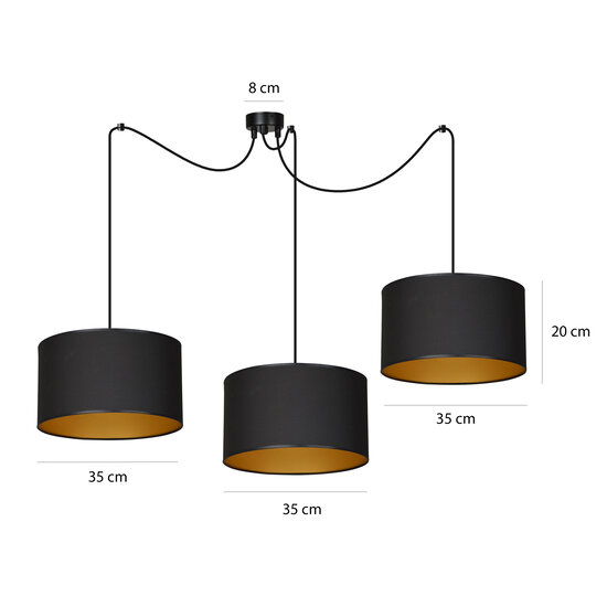 Goteborg 3Ltriple zwart met gouden hanglamp cilinder 3x E27
